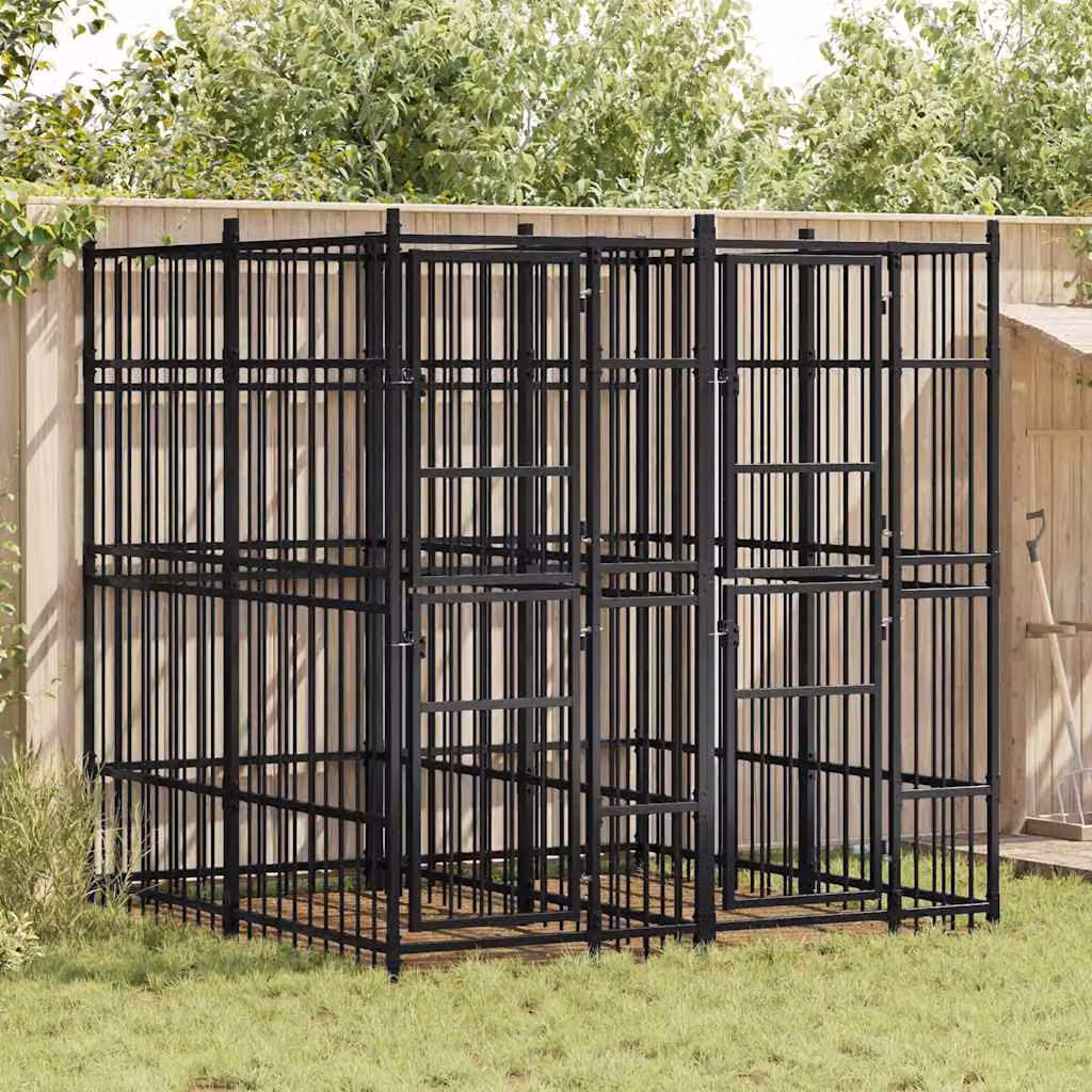 Gabbia per cani da esterno vidaXL in metallo nero opaco con superficie di 3,69 m²