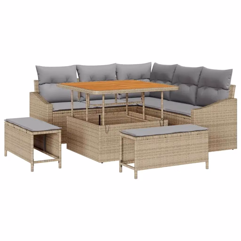 Set Divano da Giardino 8 Pezzi vidaXL Beige con Poltrona, Tavolino e Cuscini in Polyrattan e Acciaio – 2