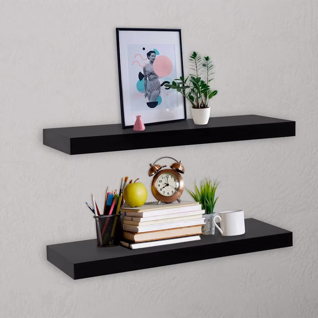Set di 2 mensole a muro galleggianti vidaXL nere in MDF, L 60 cm x P 20 cm x H 3,8 cm