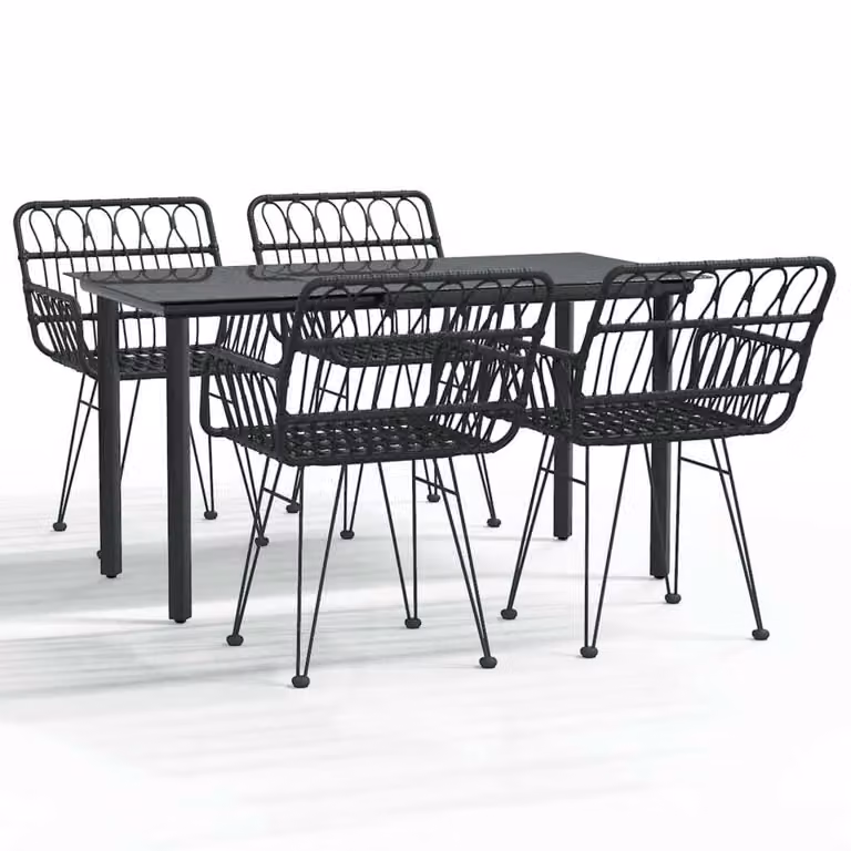 Set da Pranzo da Giardino 5 pz Nero in Polyrattan