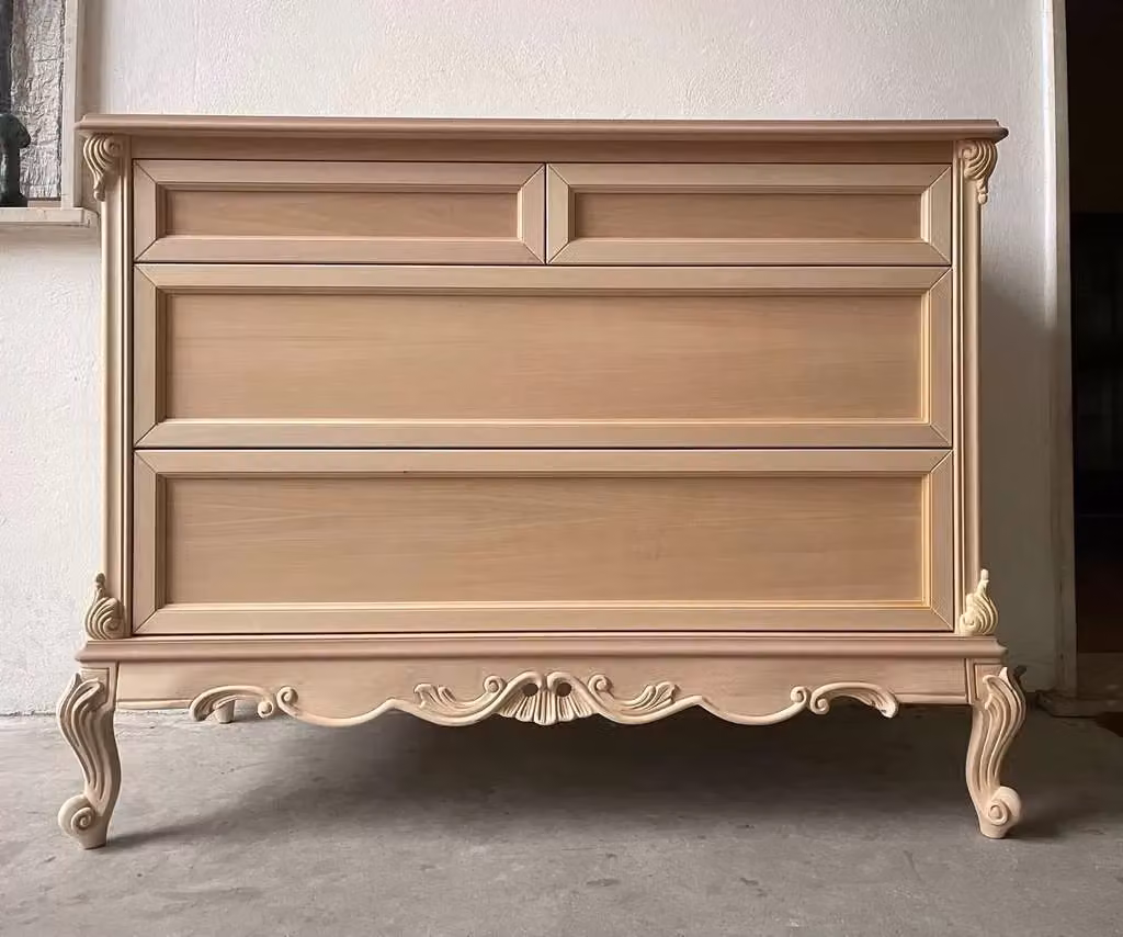 Cassettiera classica barocco con 4 cassetti in legno grezzo Mobili 2G L: 134 cm, P: 56 cm, H: 102 cm – 3