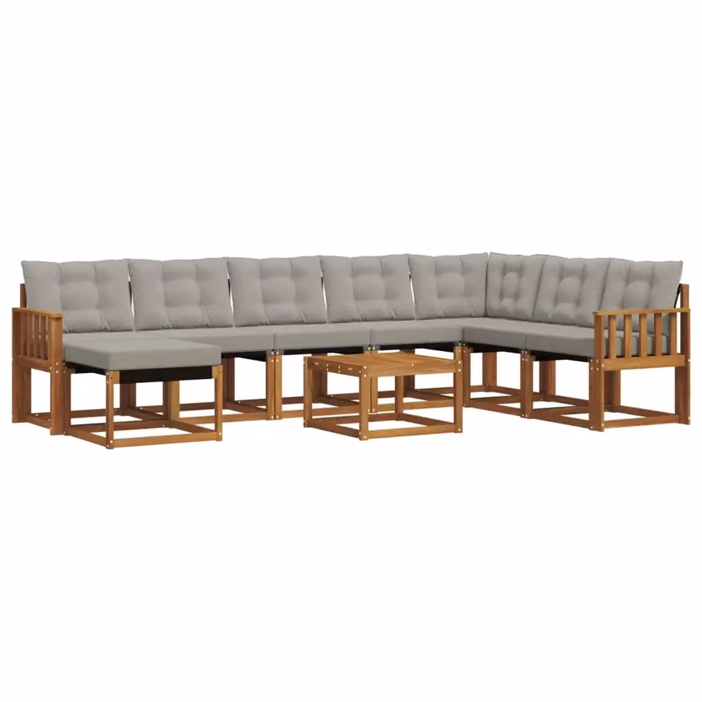 Set di divani da esterno vidaXL a forma di L composto da 9 pezzi in legno di acacia con cuscini beige e grigi – 2