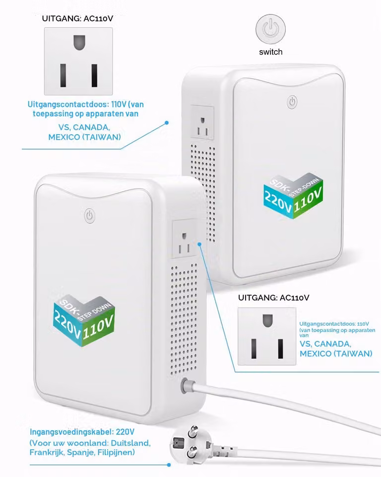 Convertitore di tensione da 1000 W - 230 V a 110 V - Modello compatto