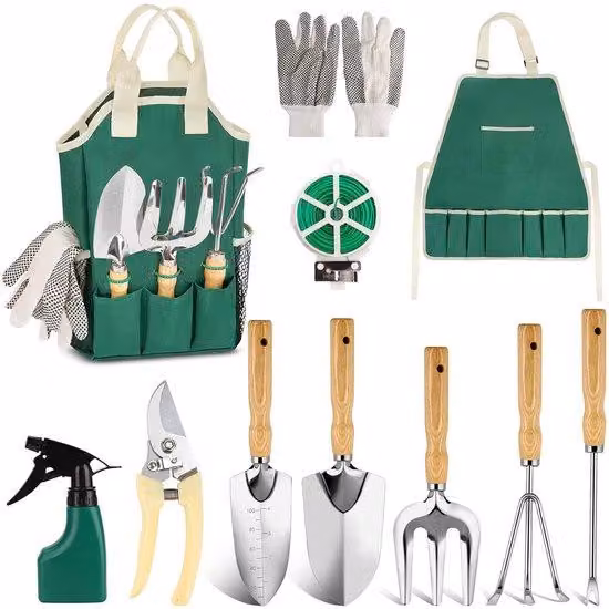 Set di 11 utensili da giardino Unyqoos® – utensili in acciaio inossidabile con manici ergonomici e borsa portaoggetti in tessuto Oxford 600D per la cura delle piante
