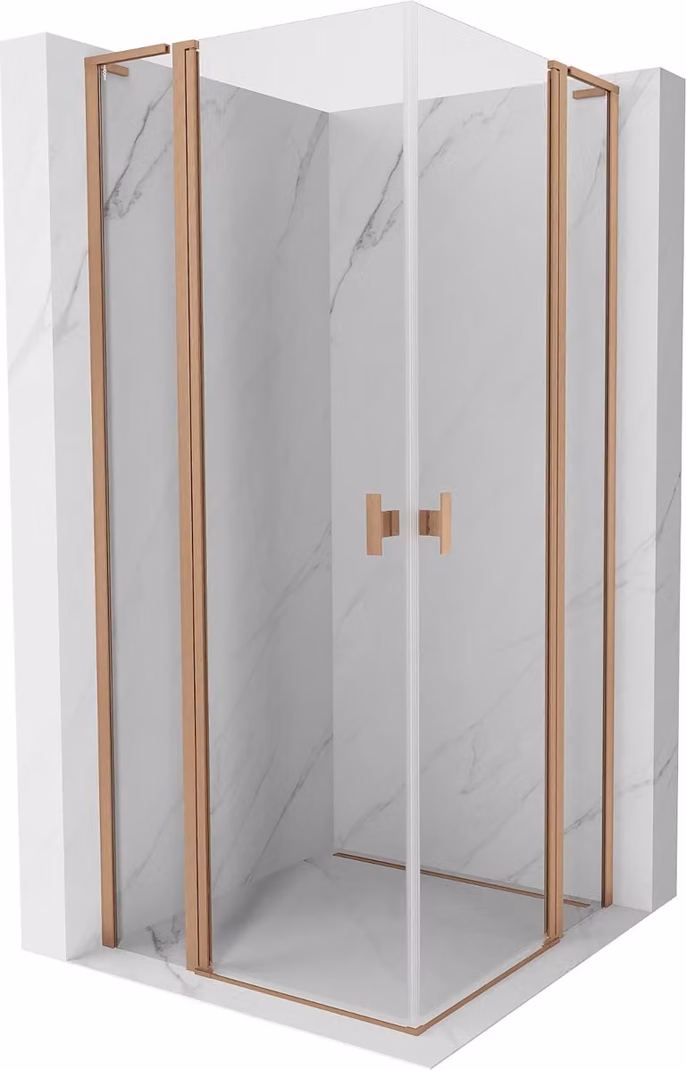 Mexen Mist L Duo cabina doccia ad anta battente 100 x 100 cm, trasparente, rame spazzolato - 8A4L-100-100-65-00