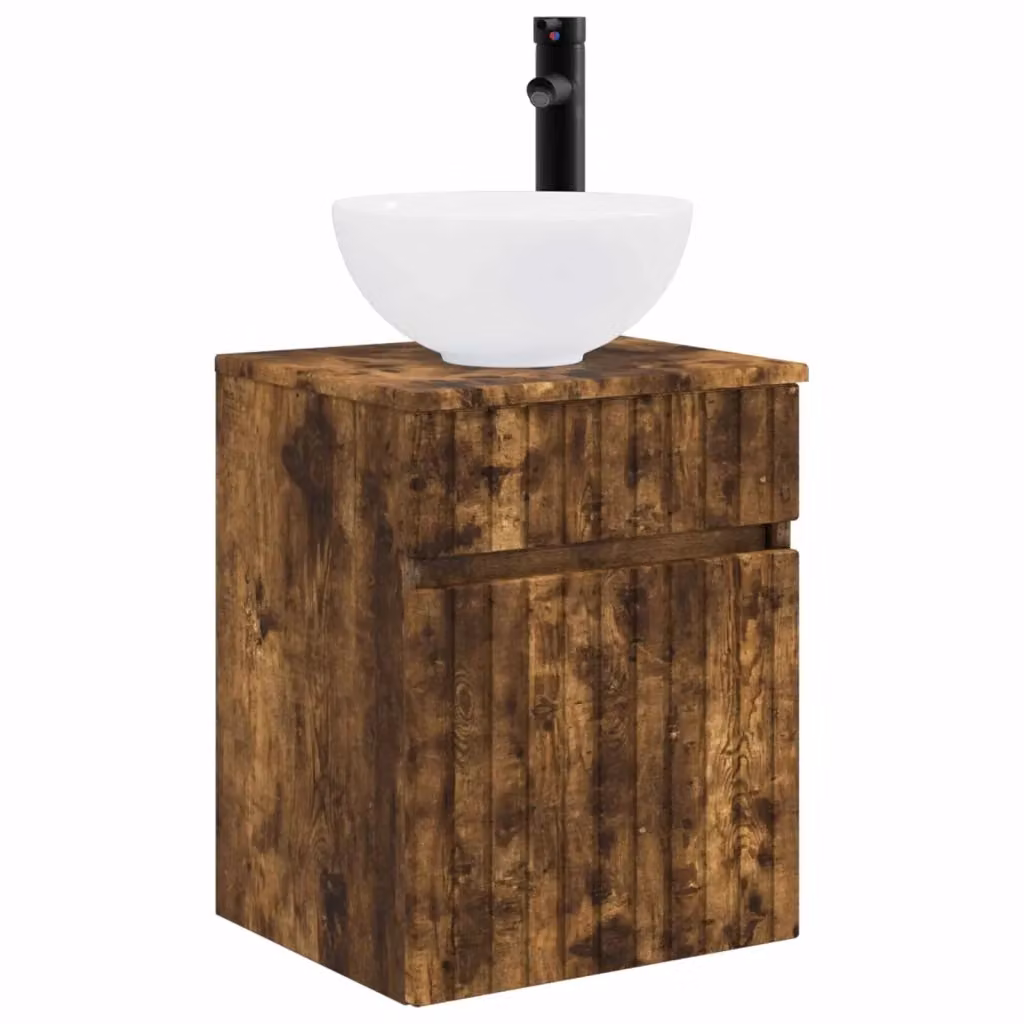 Mobile lavabo sospeso vidaXL in legno rovere marrone con ante a battente e cassetto interno L: 39 cm, P: 35 cm, H: 63 cm – 2