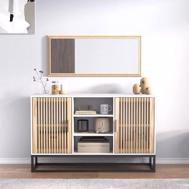 Credenza bianca in legno e metallo stile classico vidaXL L 105 x P 30 x H 65 cm – 1