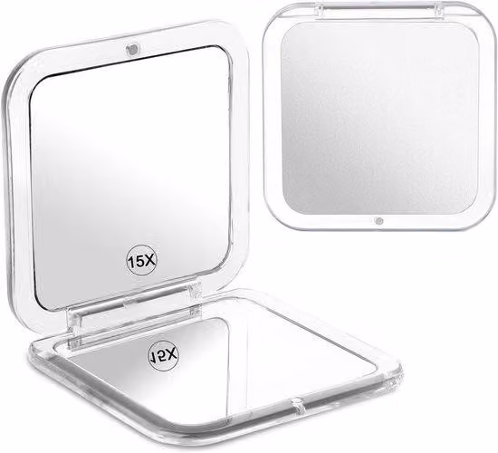 Specchio da trucco da viaggio compatto con doppio design - Ingrandimento 15x - Grigio