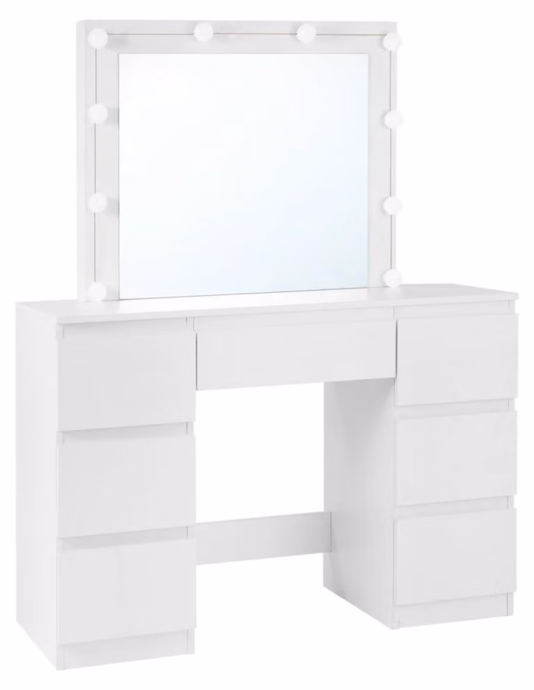 Tavolino da trucco - Tavolino per il trucco - Tavolino da bellezza - Comodino da trucco - Illuminazione a LED - 7 cassetti - Legno resistente all'acqua - Bianco