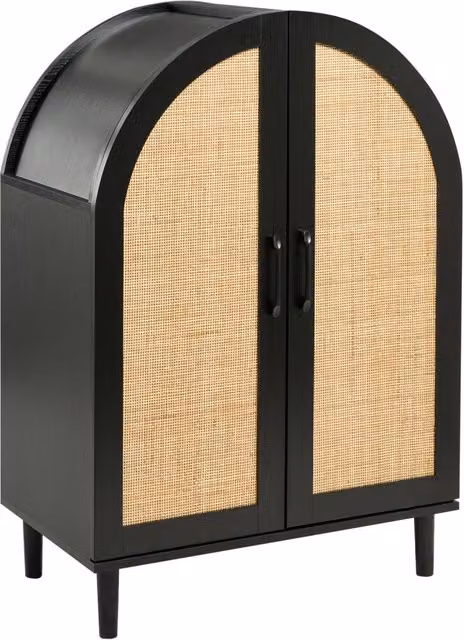 Scarpiera BELIANI in stile boho con frontali in rattan e ripiani in MDF, colore nero, per l'ingresso, L: 70 cm, H: 100 cm, P: 38 cm – 1