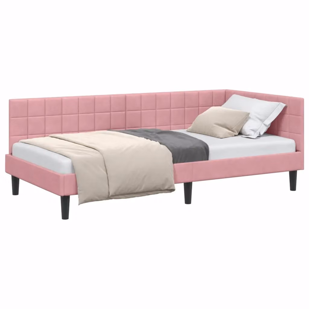 Cornice del letto ad angolo vidaXL in velluto rosa, L 100 x P 200 cm – 2
