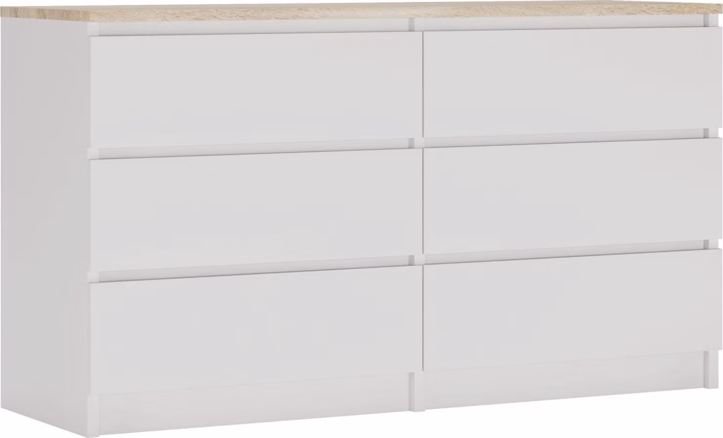 Cassettiera 6 cassetti, colore: bianco opaco / rovere Sonoma TOP, 138 x 78 x 39 cm