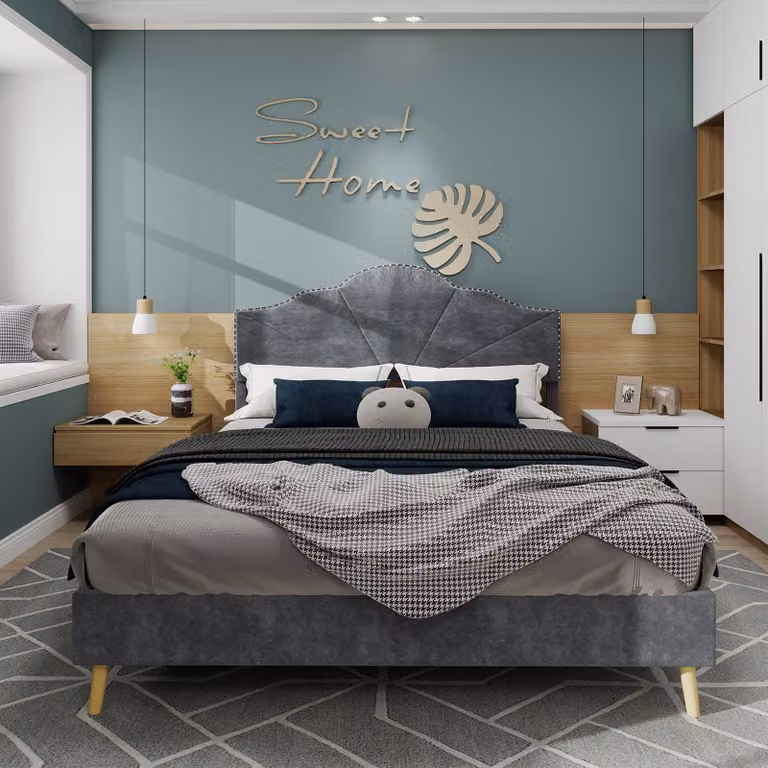 Sweiko Letto moderno minimalista morbido, testata confortevole e morbida, 140x200CM, grigio, mobili multifunzionali per la camera da letto, struttura del letto a contenitore basso non include asta a gas, non include materasso.