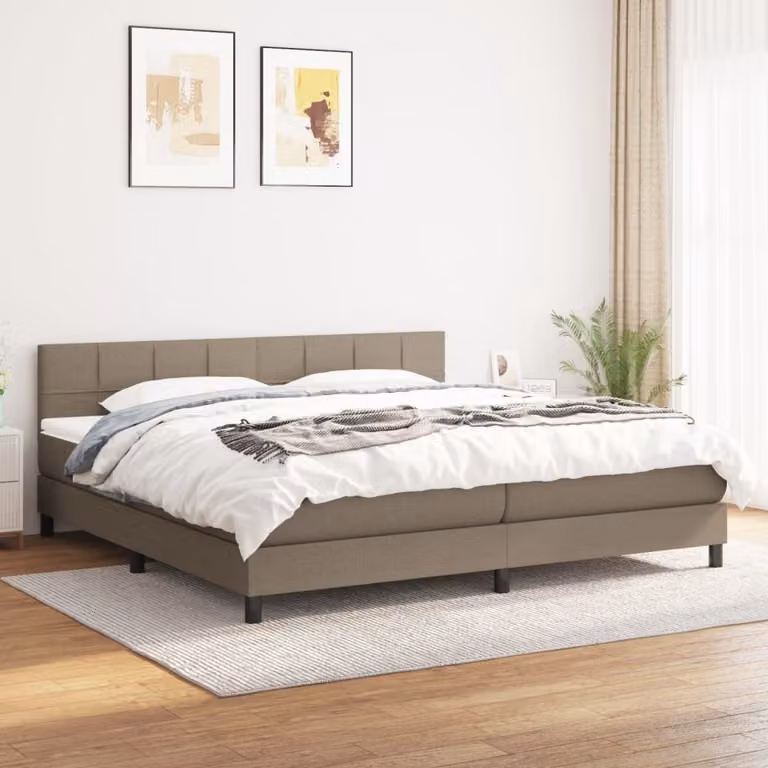The Living Store Letto a molle con materasso Taupe 200x200 cm in tessuto