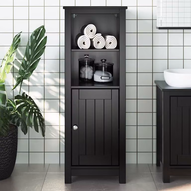 Mobile da bagno vidaXL BERG nero in legno di pino massello L: 40 cm, P: 34 cm, H: 110 cm