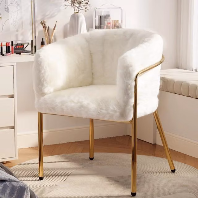 Sedia da Pranzo Minimal Beige Imbottita con Gambe in Metallo