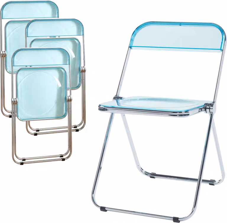 Sedia pieghevole 'Pornainen', set di 4 sedie con struttura in acciaio azzurro, trasparente