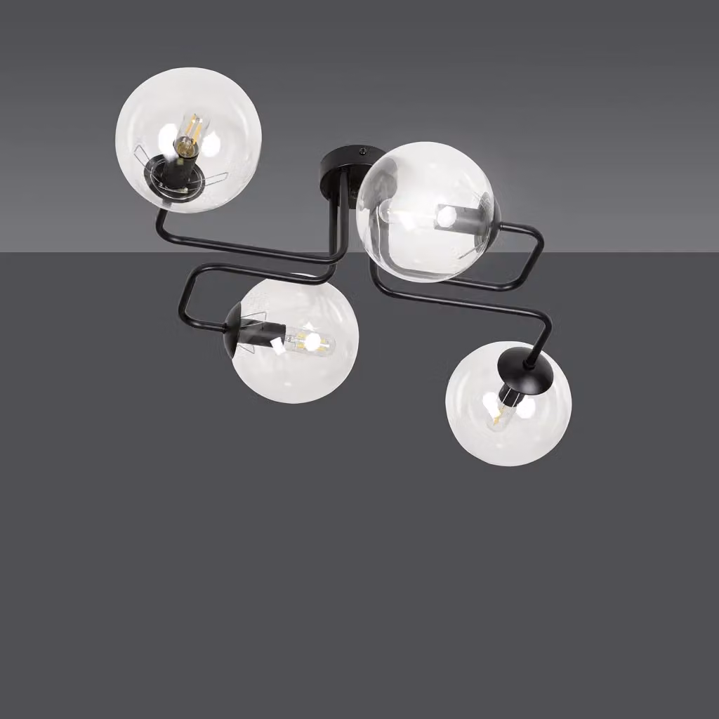 Plafoniera Brandi Luceart-Classic con 4 Luci in Acciaio Nero e Sfere in Vetro Trasparente – 2