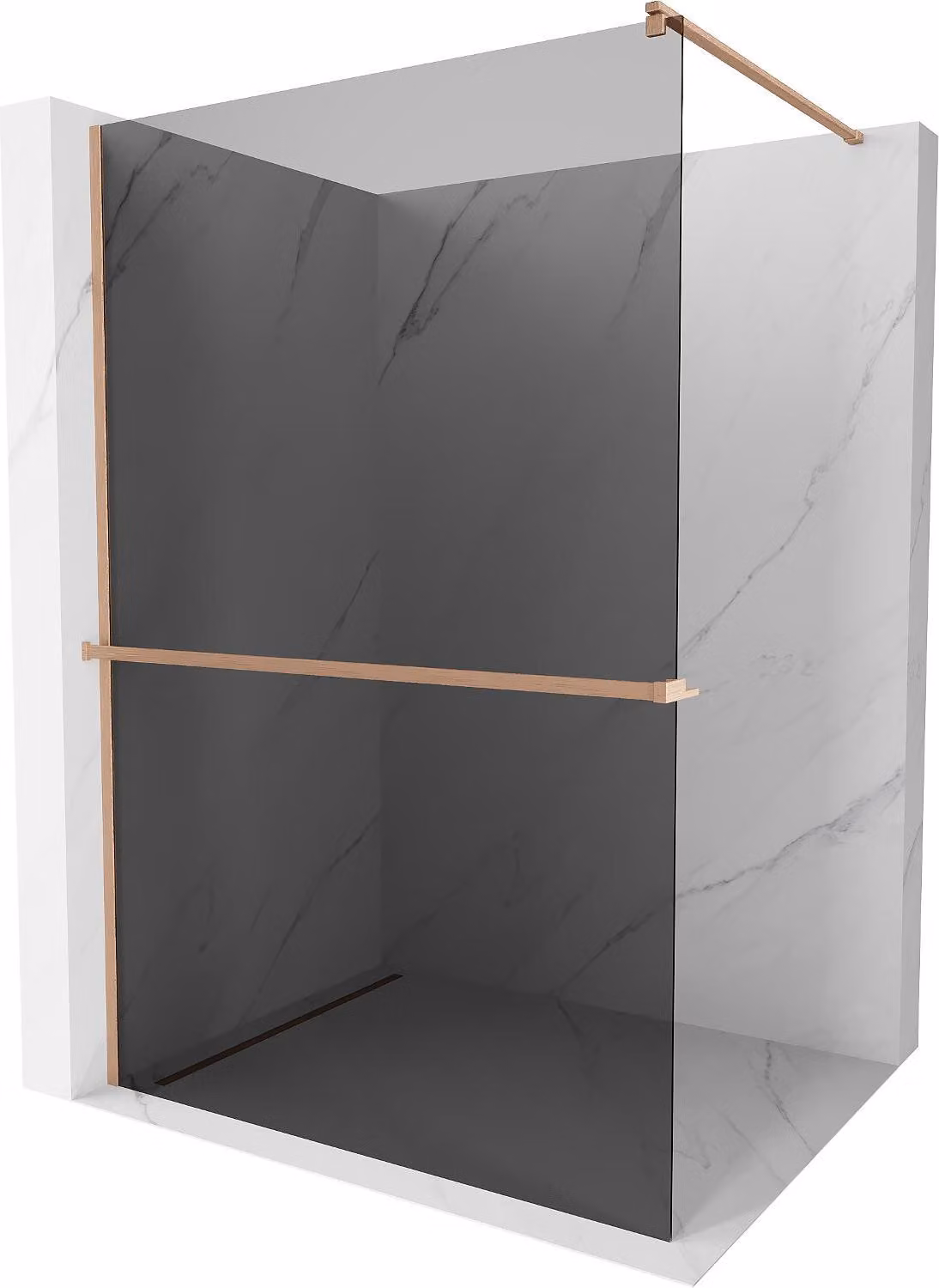 Mexen Kioto+ parete doccia con mensola Walk-in 90 x 200 cm, grafite, rame spazzolato - 800-090-121-65-40