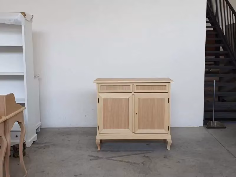 Credenza Mobili 2G in legno di pino grezzo con 2 porte e 2 cassetti L: 105 cm, P: 42 cm, H: 98 cm – 2