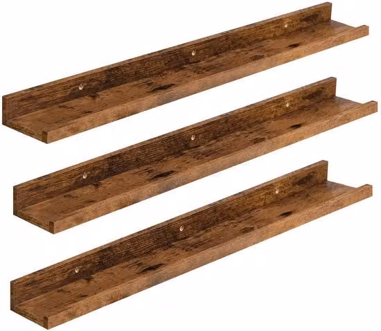 Set di 3 mensole da parete galleggianti HOOBRO in stile vintage marrone, Lunghezza: 90 cm