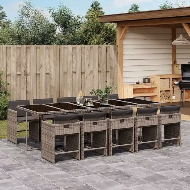 Set da Pranzo da Giardino 11pz con Cuscini in Polyrattan Grigio 3211112