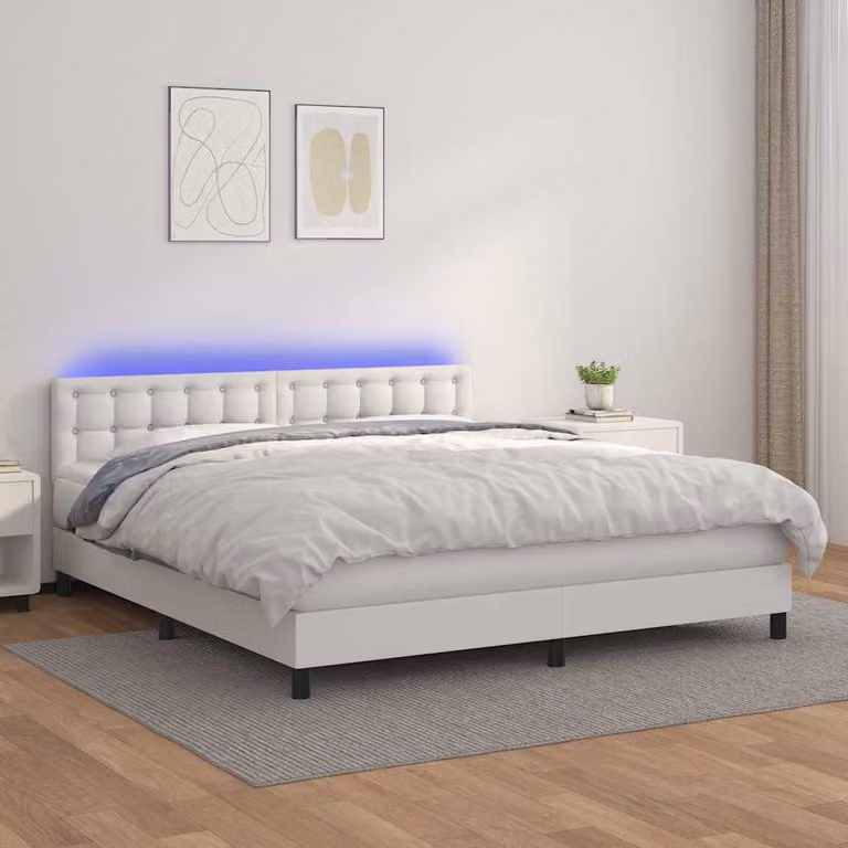 vidaXL Giroletto con Materasso e LED Bianco in Similpelle L/P: 180 x 200 cm