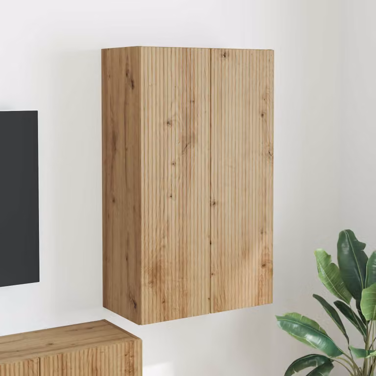 Mobile TV da parete vidaXL in rovere artigianale marrone L: 59,5 cm, P: 31 cm, H: 100 cm