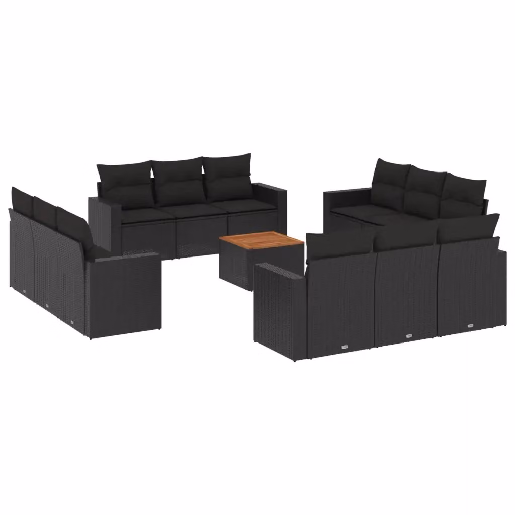 Set di Divani da Giardino VIDAXL a Forma di U in Polyrattan Nero con 13 Pezzi e Cuscini – 2