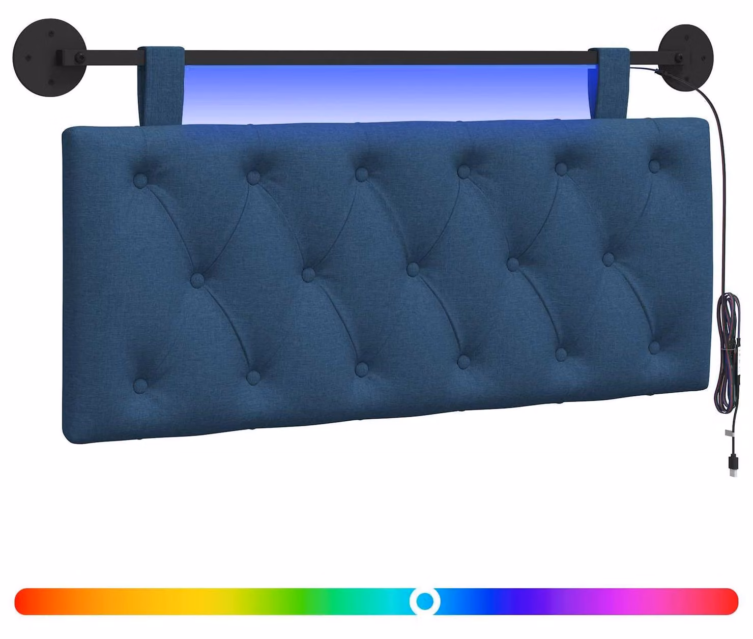 Testiera sospesa Con luce LED Blu Tessuto