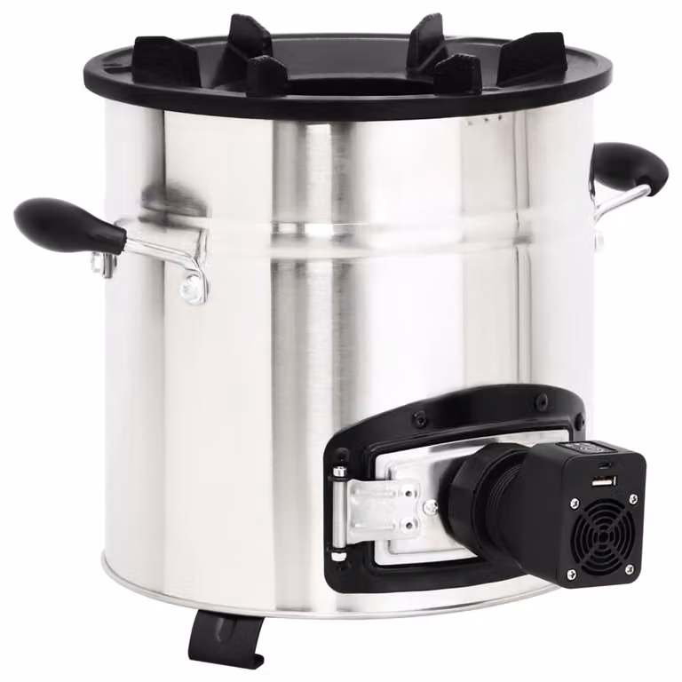 vidaXL Stufa a legna da campeggio con soffiante USB argento 35,5x26x28cm in acciaio inox