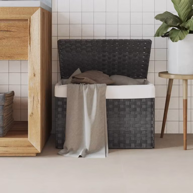 Cesto portabiancheria con coperchio vidaXL in rattan grigio L: 55,5 cm, P: 35 cm, H: 34 cm