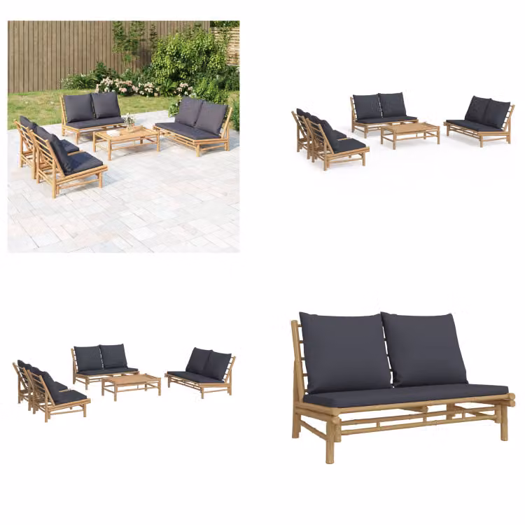 vidaXL Set da salotto da giardino 5 pezzi con cuscini grigio scuro in bambù - Set da salotto da giardino - Set da salotto - Set da arredo da giardino