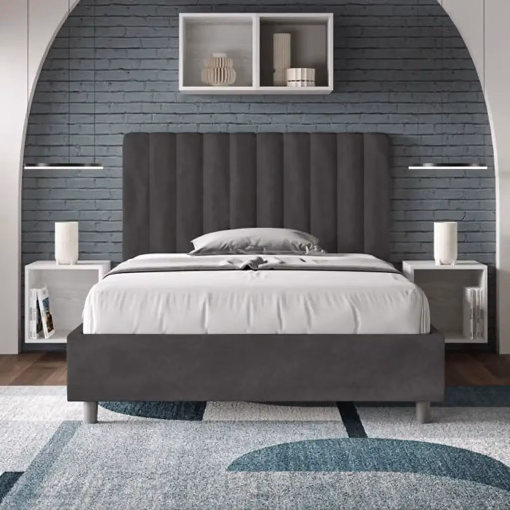 Letto una piazza e mezza Agueda Ityhome con contenitore imbottito in microfibra grigio L: 122 cm, P: 210 cm, H: 135 cm – 2