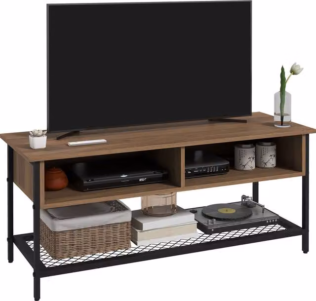 Mobile Porta TV HOMCOM in Stile Industriale con Legno e Metallo, Marrone e Nero, L 110 cm x P 40 cm x H 48 cm