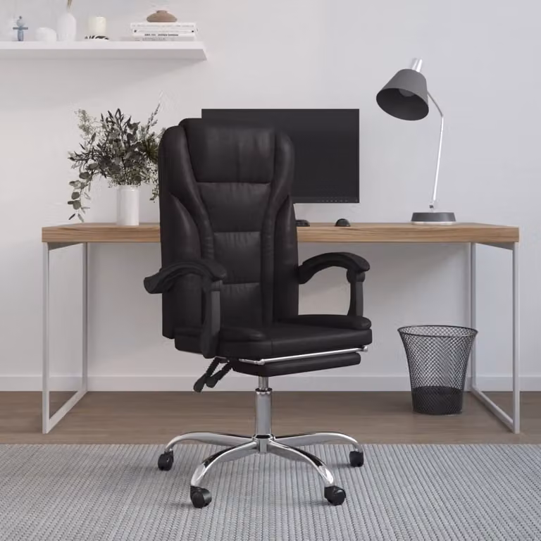 The Living Store Sedia da ufficio con funzione reclinabile in ecopelle nera
