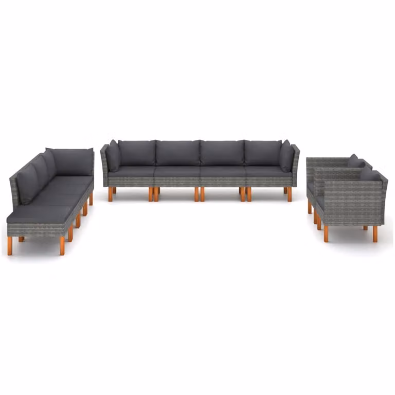 set da giardino da 10 pezzi in poly rattan e legno di eucalipto grigio