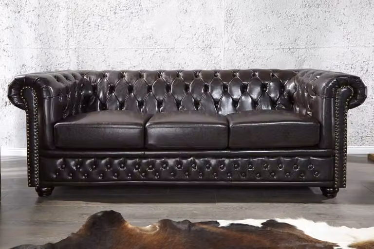 Chesterfield Design Luxus Polster Sofa Couch Sitz Garnitur Leder #255