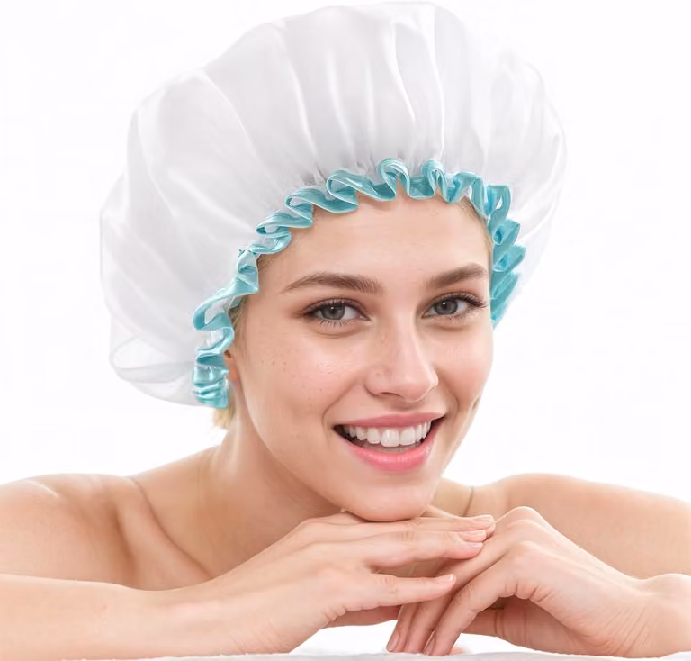Copricapo per doccia, colore bianco, 2 pezzi, impermeabile, riutilizzabile, adatto per capelli lunghi