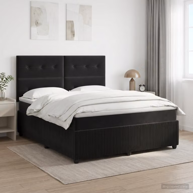 Letto box spring con materasso vidaXL in velluto nero L: 160 cm, P: 200 cm