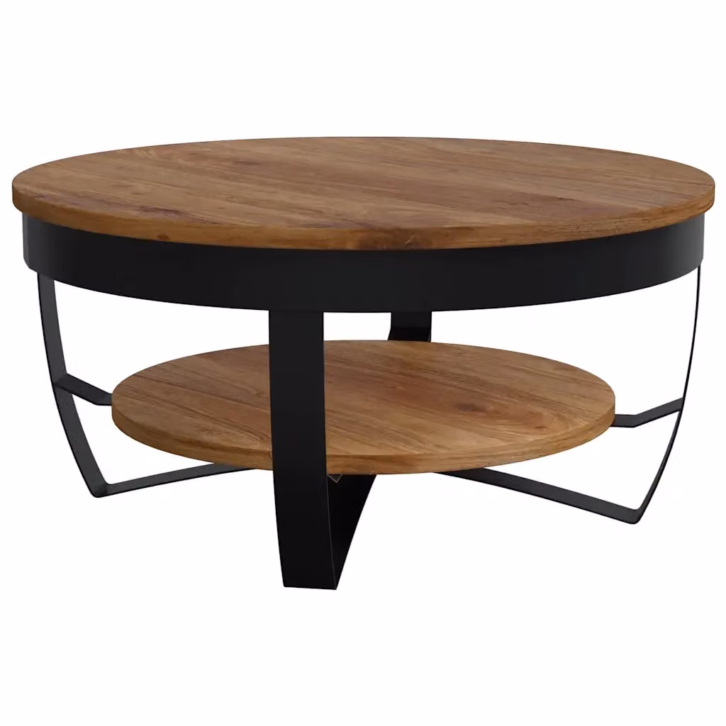 Tavolino da salotto rotondo vidaXL in legno di acacia e metallo marrone L/P/H: 65 x 65 x 32 cm – 2