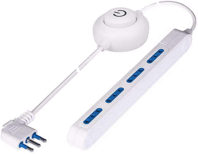 Presa multipla POLYPOOL SPAZIOZERO 250V con 4 prese 10A 2P+T, cavo da 2 m e spina salvaspazio, bianco