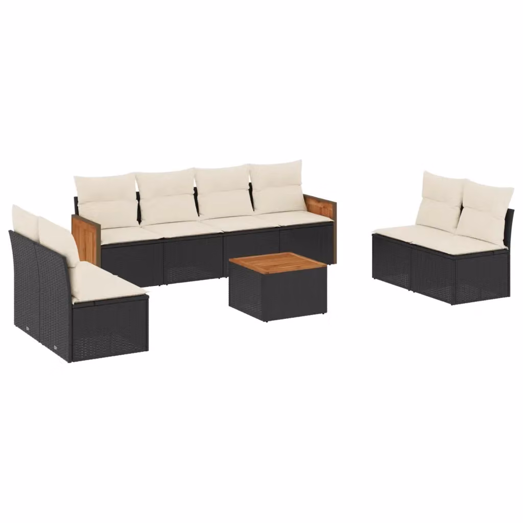 vidaXL Set Divani da Giardino 9 pz in Polyrattan Nero con Cuscini e Tavolino da Esterno – 2