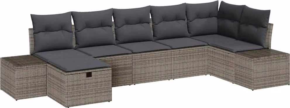 Set Divano da Giardino con cuscino 7 pcs Grigio polyrattan