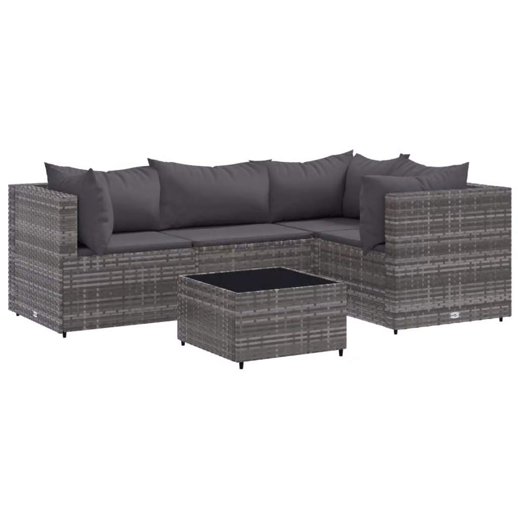 Set Divani da Giardino 5 pz con Cuscini in Polyrattan Grigio