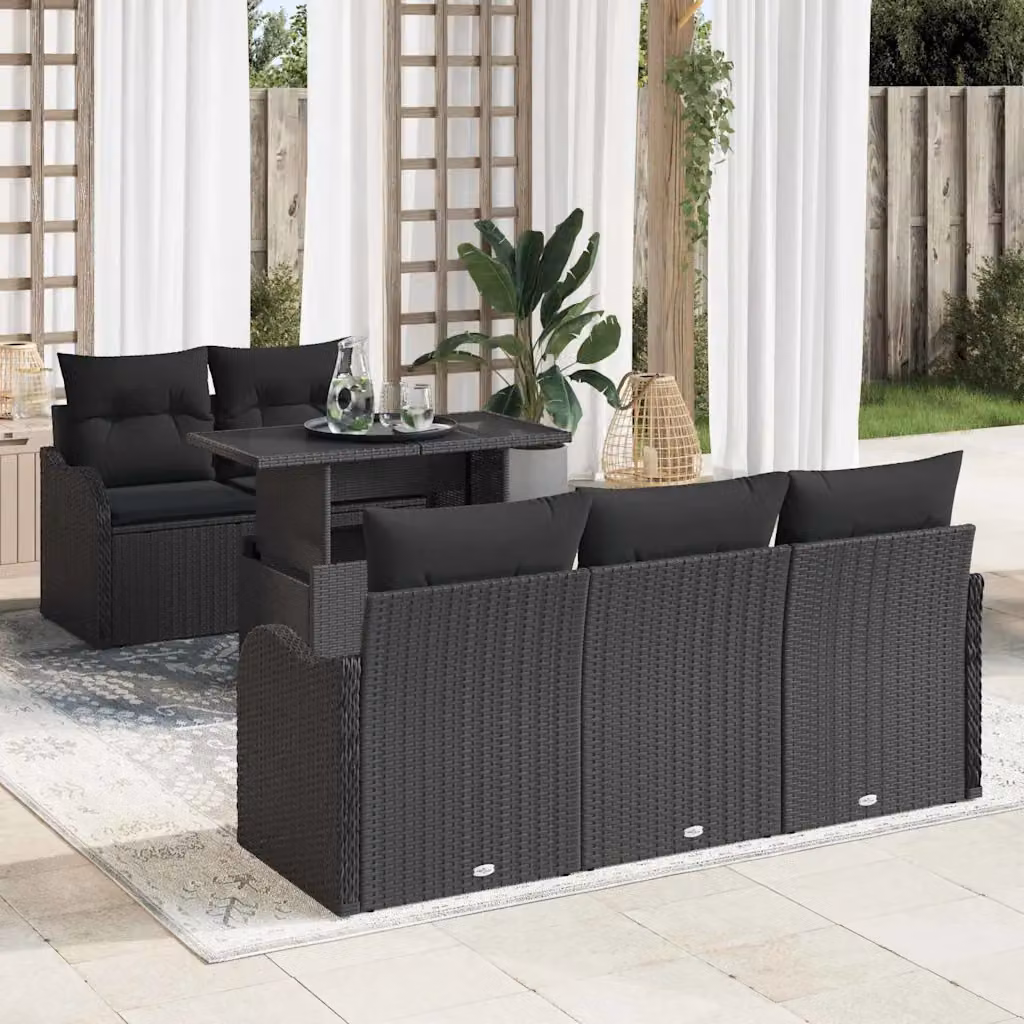 Set Divano da Giardino Moderno vidaXL in Polyrattan Nero con 6 Pezzi – 1