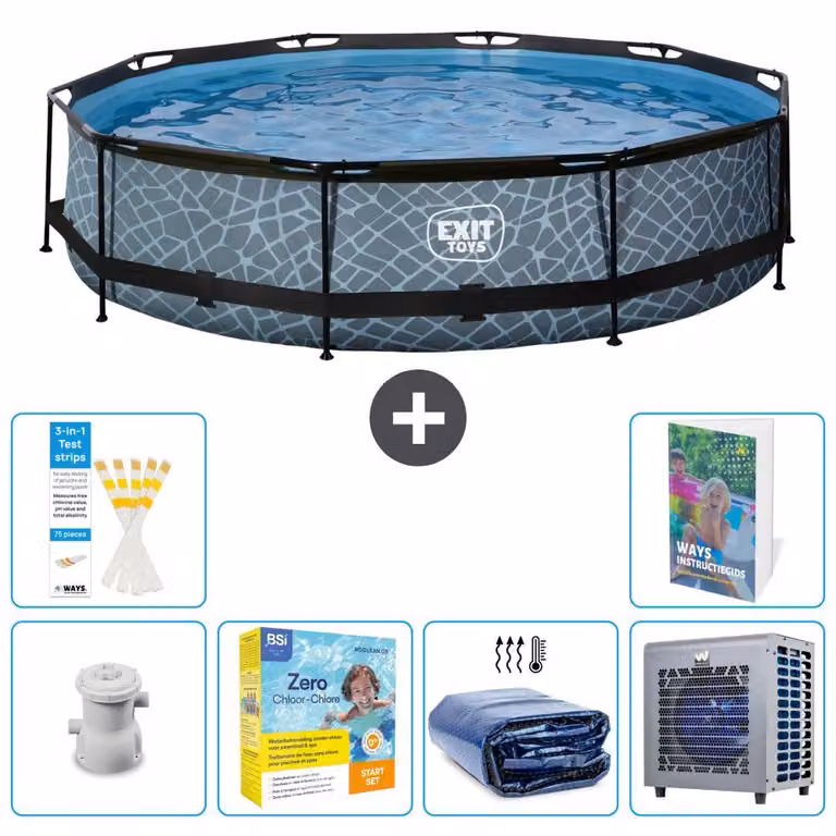 Piscina fuori terra - Design effetto pietra - 360x76 cm - 5 pezzi - Modello S331