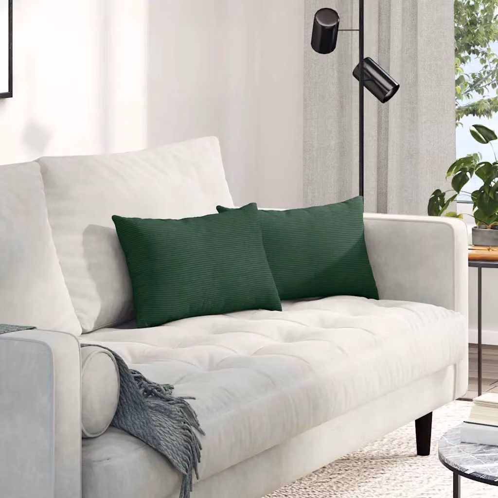 Set di 2 cuscini da divano vidaXL in tessuto di corduroy verde, L 50 cm x P 30 cm, con fodera rimovibile e lavabile