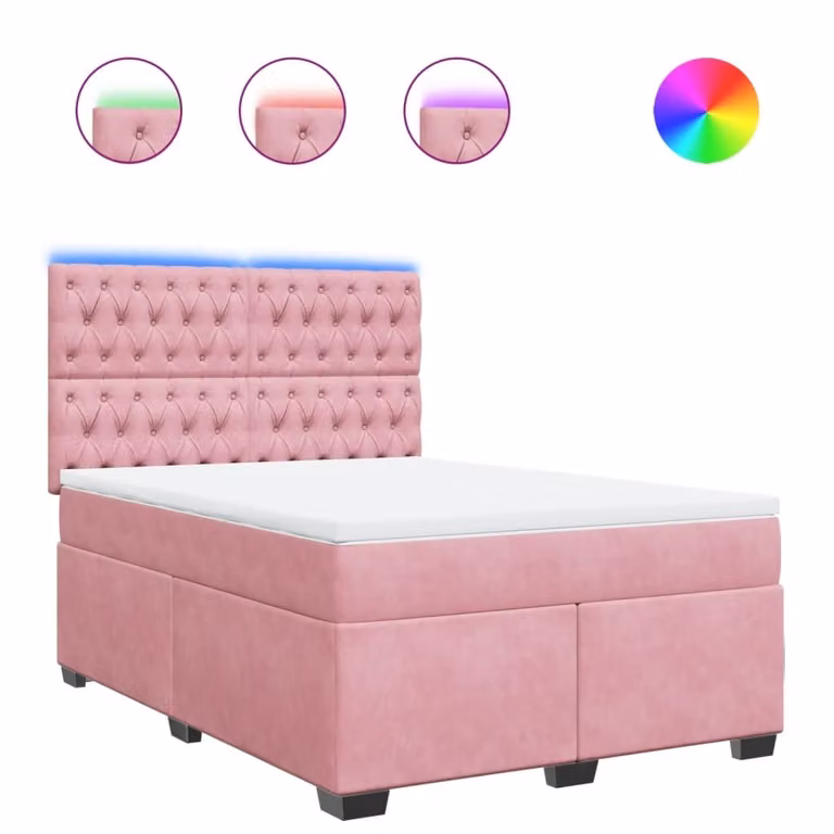 Giroletto a Molle con Materasso Rosa 140x200 cm in Velluto