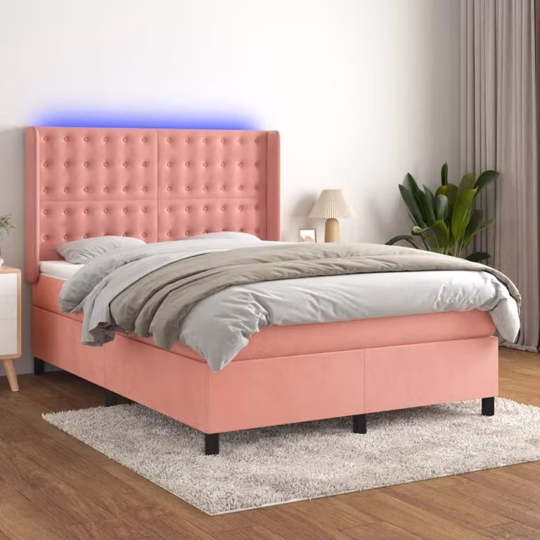 Maison Exclusive - Letto a Molle con Materasso e LED Rosa 140x190 cm in Velluto